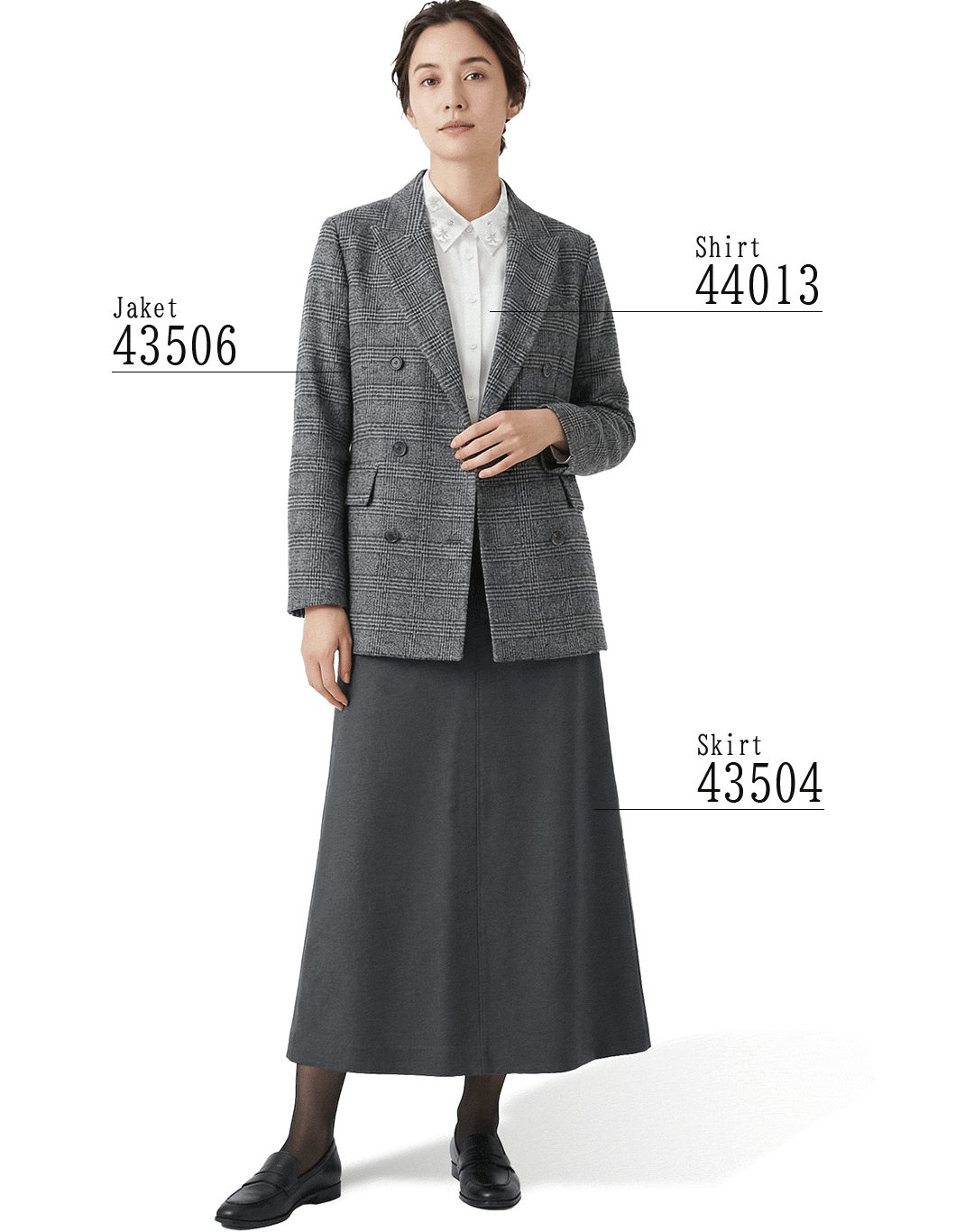 Look 1-2 ジャケット＆スカート女性着画