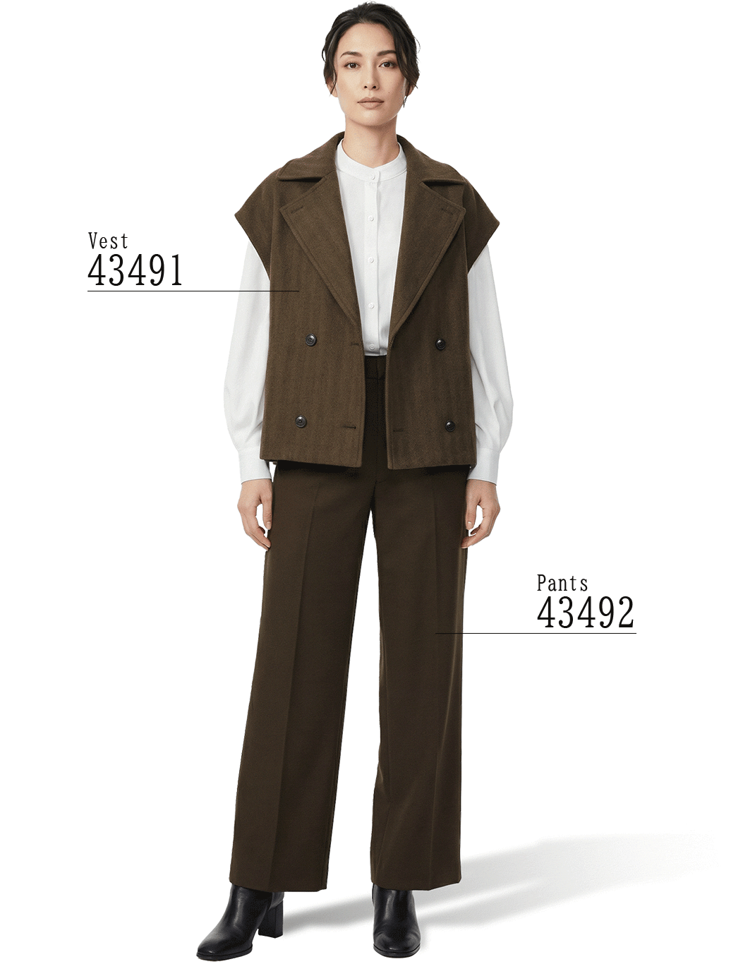 Look 1-3 ベスト＆パンツ女性着画