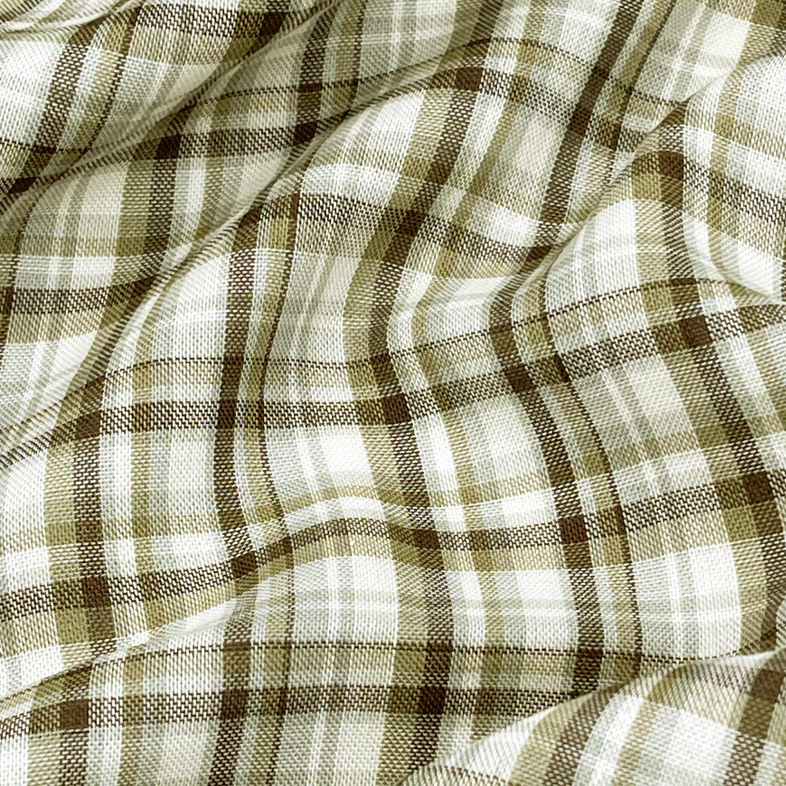 60s綿/ﾃﾝｾﾙ(TM)ﾘﾖｾﾙ繊維二重ｶﾞｰｾﾞﾏﾄﾞﾗｽﾁｪｯｸ